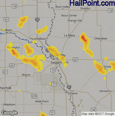 Hail Map for Sioux City, IA Region on July 3, 2017