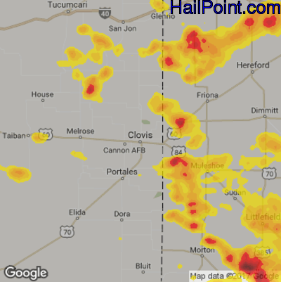 Hail Map for Clovis, NM Region on July 3, 2017