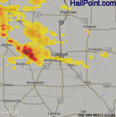 Hail Map for Lubbock, TX Region on July 3, 2017
