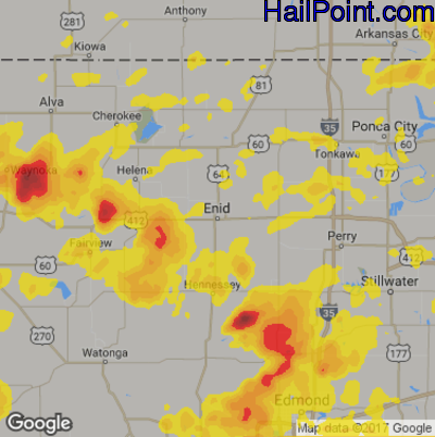 Hail Map for Enid, OK Region on July 3, 2017