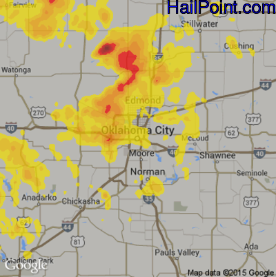 Hail Map for Oklahoma City, OK Region on July 3, 2017 