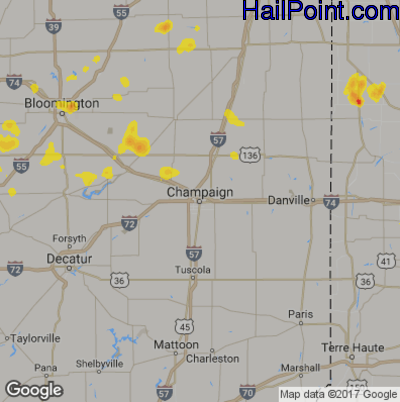 Hail Map for Champaign, IL Region on July 4, 2017