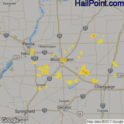Hail Map for Bloomington, IL Region on July 4, 2017