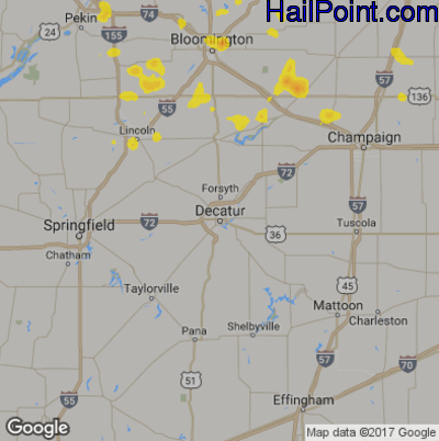 Hail Map for Decatur, IL Region on July 4, 2017