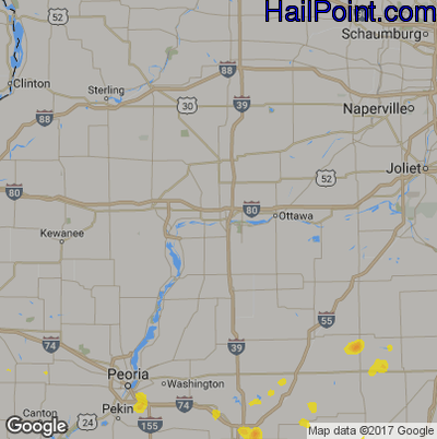Hail Map for Peru, IL Region on July 4, 2017