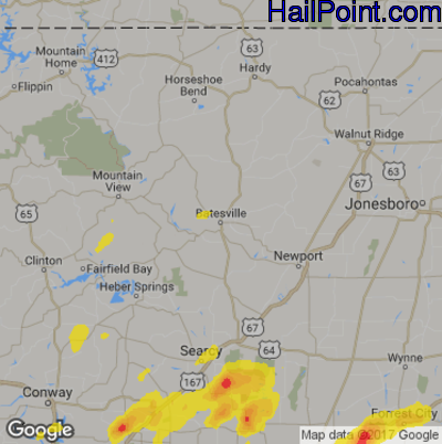 Hail Map for Batestville, AR Region on July 4, 2017 
