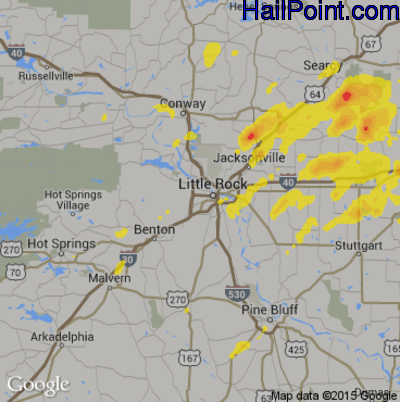 Hail Map for Little Rock, AR Region on July 4, 2017