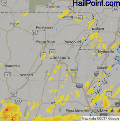 Hail Map for Jonesboro, AR Region on July 4, 2017 