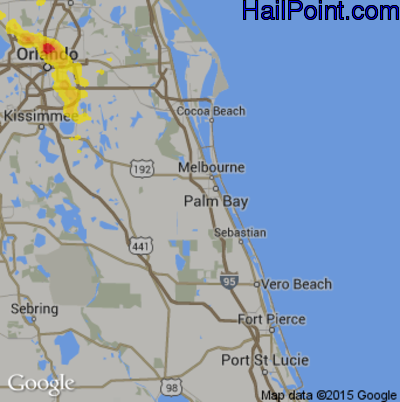 Hail Map for Palm Bay, FL Region on July 4, 2017