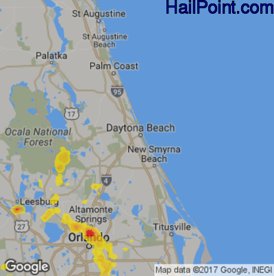Hail Map for Daytona Beach, FL Region on July 4, 2017