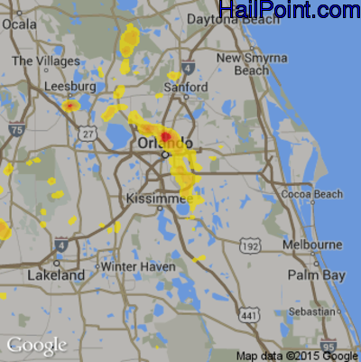 Hail Map for Orlando, FL Region on July 4, 2017