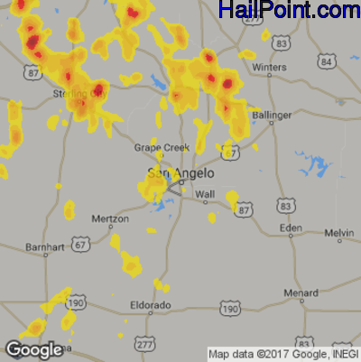 Hail Map for San Angelo, TX Region on July 4, 2017