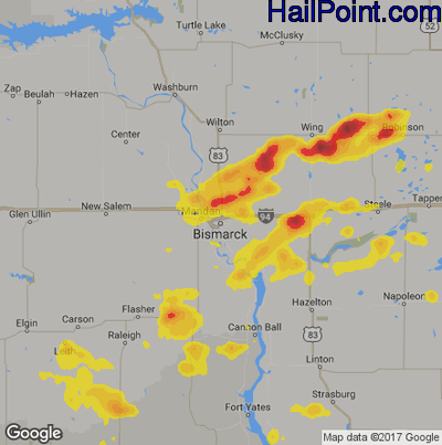 Hail Map for Bismark, ND Region on July 4, 2017