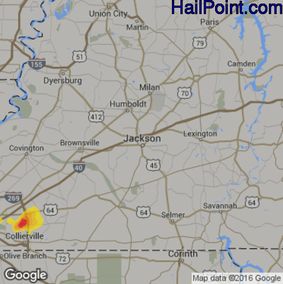 Hail Map for Jackson, TN Region on July 4, 2017