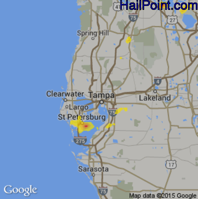 Hail Map for Tampa, FL Region on July 4, 2017