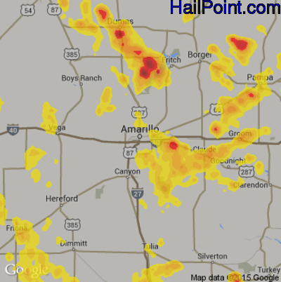 Hail Map for Amarillo, TX Region on July 4, 2017