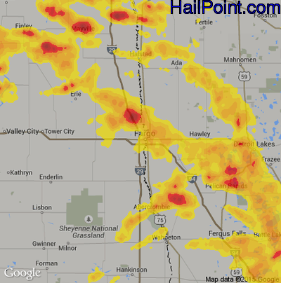 Hail Map for Fargo, ND Region on July 5, 2017 