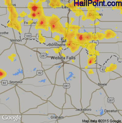 Hail Map for Wichita Falls, TX Region on July 5, 2017