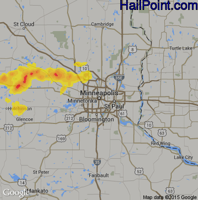 Hail Map for Minneapolis, MN Region on July 5, 2017