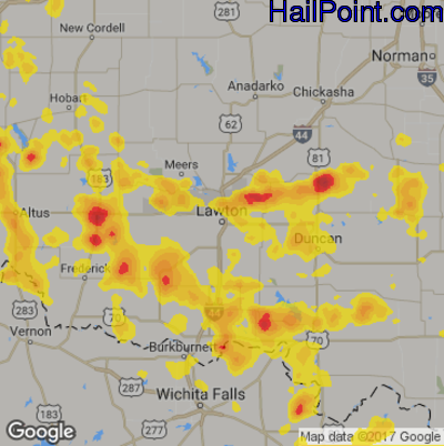 Hail Map for Lawton, OK Region on July 5, 2017
