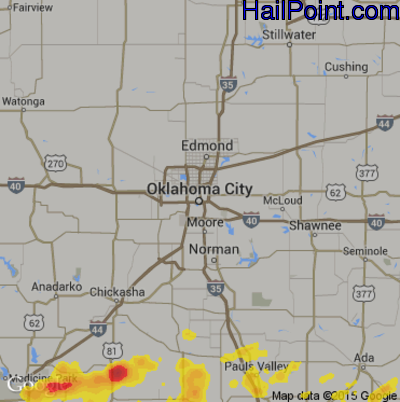 Hail Map for Oklahoma City, OK Region on July 5, 2017 
