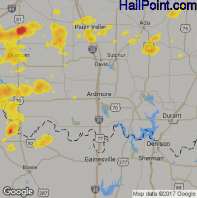Hail Map for Ardmore, OK Region on July 5, 2017
