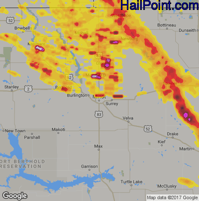 Hail Map for Minot, ND Region on July 5, 2017