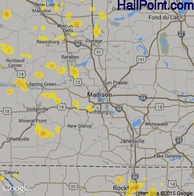 Hail Map for Madison, WI Region on July 5, 2017