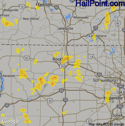 Hail Map for Rockford, IL Region on July 5, 2017