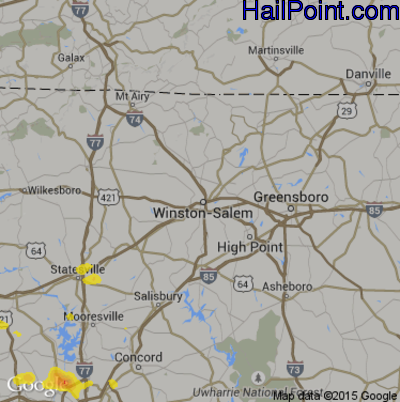 Hail Map for Winston-Salem, NC Region on July 5, 2017