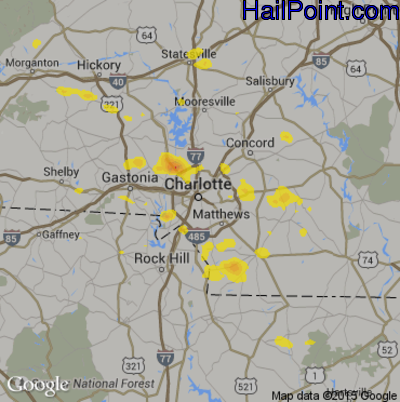 Hail Map for Charlotte, NC Region on July 5, 2017 