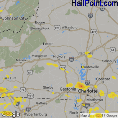 Hail Map for Hickory, NC Region on July 5, 2017