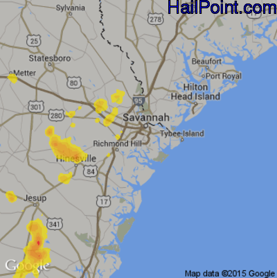 Hail Map for Savannah, GA Region on July 5, 2017