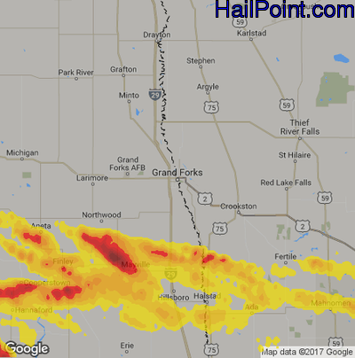 Hail Map for Grand Forks, ND Region on July 6, 2017