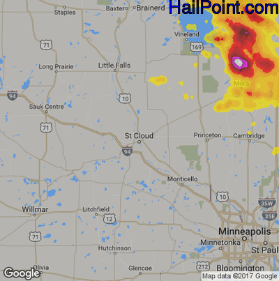 Hail Map for St Cloud, MN Region on July 6, 2017
