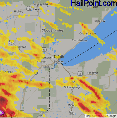 Hail Map for Duluth, MN Region on July 6, 2017 