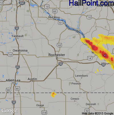 Hail Map for Rochester, MN Region on July 6, 2017 