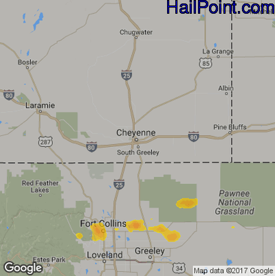 Hail Map for Cheyenne, WY Region on July 6, 2017 
