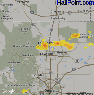 Hail Map for Fort Collins, CO Region on July 6, 2017