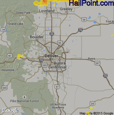Hail Map for Denver, CO Region on July 6, 2017