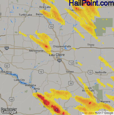 Hail Map for Eau Claire, WI Region on July 6, 2017