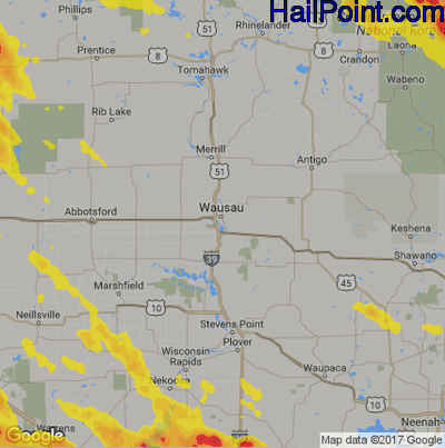 Hail Map for Wausau, WI Region on July 7, 2017