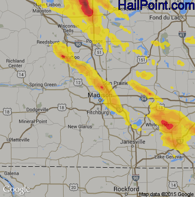 Hail Map for Madison, WI Region on July 7, 2017