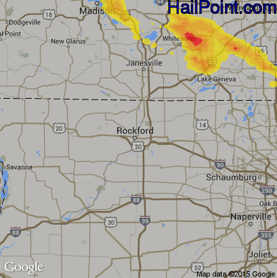 Hail Map for Rockford, IL Region on July 7, 2017