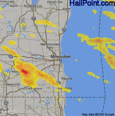 Hail Map for Milwaukee, WI Region on July 7, 2017