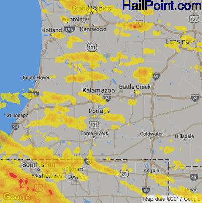 Hail Map for Kalamazoo, MI Region on July 7, 2017