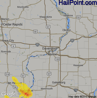 Hail Map for Davenport, IA Region on July 7, 2017