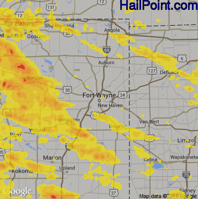 Hail Map for Fort Wayne, IN Region on July 7, 2017