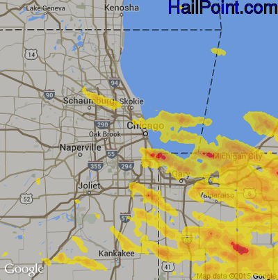 Hail Map for Chicago, IL Region on July 7, 2017