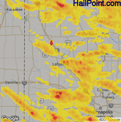 Hail Map for Layfette, IN Region on July 7, 2017